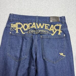 Roca Wear Jeans Mens 34x30 Big Logo Wide Leg Baggy Y2K VTG Back Embroidered